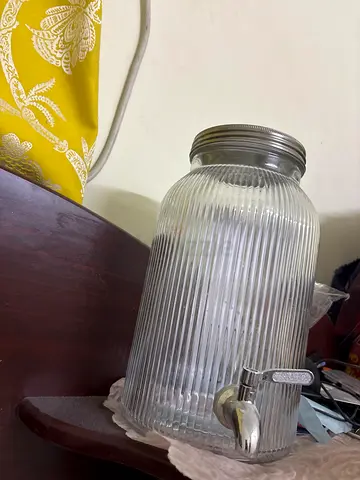 Glass Beverage Dispenser with Tap — Ribbed Jar Style (Approx. 3-4L)