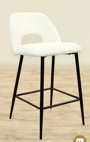 Modern White Bouclé Counter Stool and dining chair with Black Metal Legs