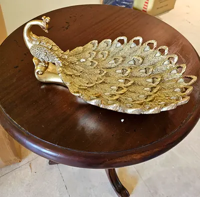 Vintage Gold Peacock Decorative Tray / Catchall