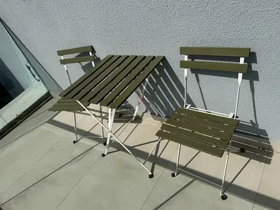 Compact Outdoor Bistro Set - Folding Table and Two Chairs (Green/White)