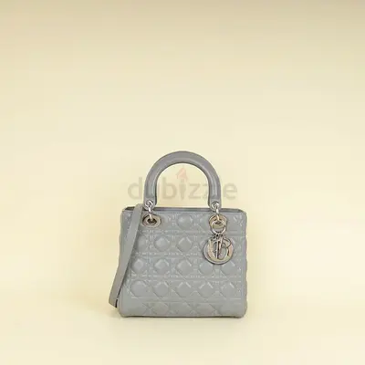 Authentic Christian Dior Gray Lady Dior Medium Bag