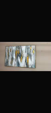 Large Abstract Wall Painting with Gold and Grey Accents