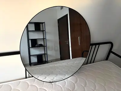 Round Wall Mirror with Slim Black Frame - 80cm (Good Condition)