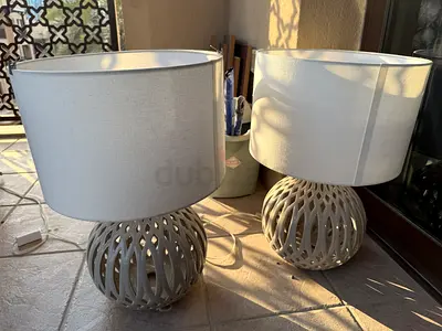 Pair of Ceramic Table Lamps with White Drum Shades