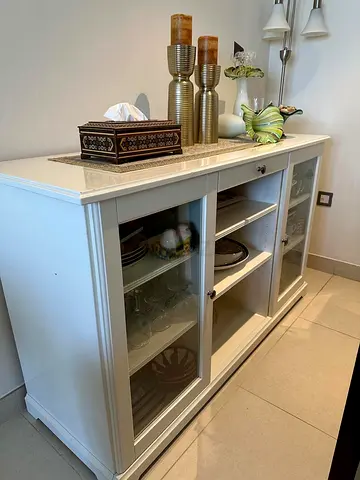 IKEA White Glass-Front Sideboard / Buffet Cabinet - Good Condition