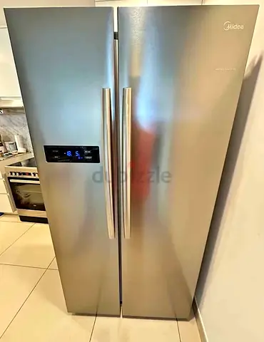 Midea Side-by-Side Refrigerator - Stainless Steel, Good Condition
