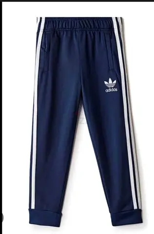 Kids Adidas navy blue track pants with white stripes -used