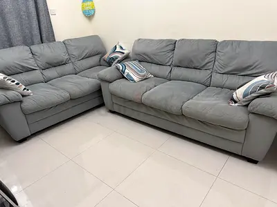 Comfortable Light Grey 3-Seater Sofa Set — Good Condition