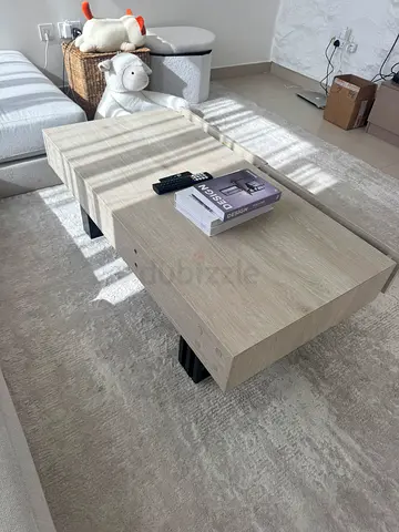 Light Wood Rectangular Coffee Table with Metal Legs