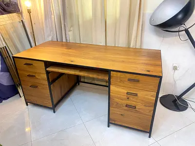 Wooden Double Pedestal Office Desk with Drawers and Keyboard Tray