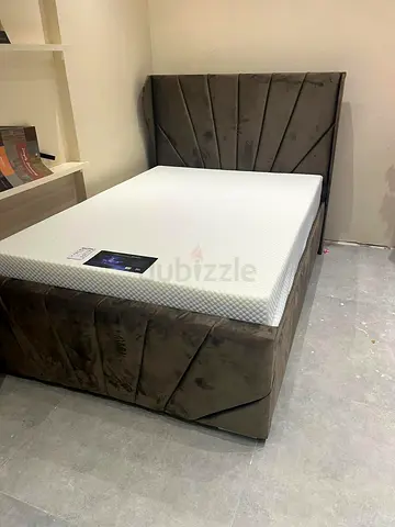 Velvet Double Bed Frame with Headboard and Mattress - Grey