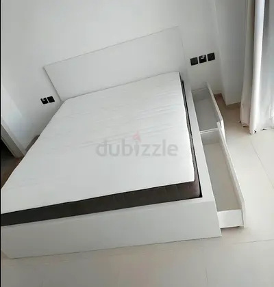 IKEA malam queen‑size bed (160 × 200 cm) with 2 storage drawers underneath and an IKEA mattress ✨