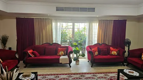 Classic Maroon deluxe Sofa Set with Wooden Frame - 7 seater 3+2+1+1