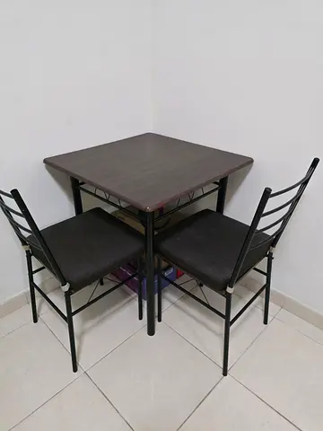 Compact 2-Seater Dining Set with Square Table — Dark Wood Finish