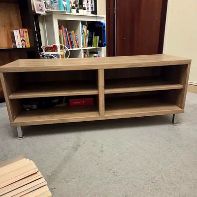 Low Wooden TV Stand / Media Console with Open Shelves