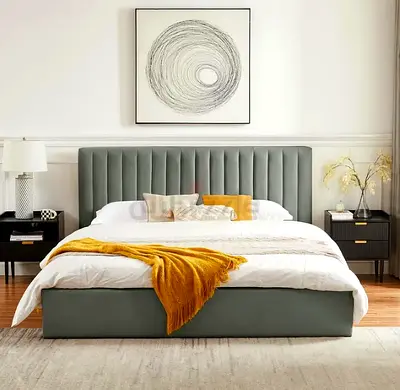 Modern Upholstered King Bed with Vertical Channel Headboard