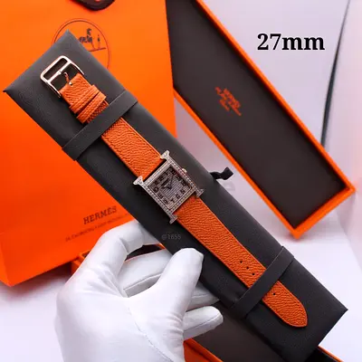 Hermes Heure H 27mm stones Womens Master Copy Watch with Orange Leather Strap