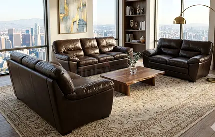 Dark Brown Leather 3-Piece Sofa Set Good Condition