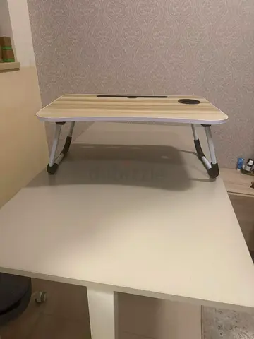 Portable Folding Laptop Table with Cup Holder (Light Wood)