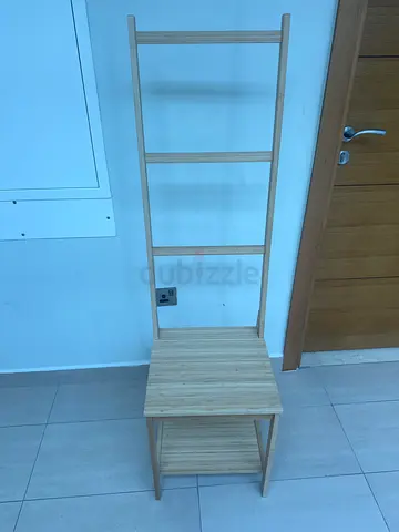 Wooden Ladder Shelf / Towel Rack with Small Side Table - Light Bamboo Finish