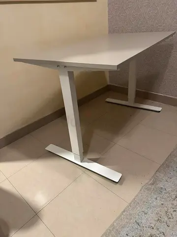 White Adjustable Height Office Desk - Minimal Modern Table