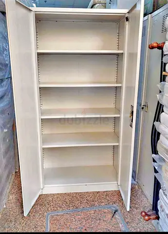 White Metal Storage Cabinet with Adjustable Shelves - Good Condition
