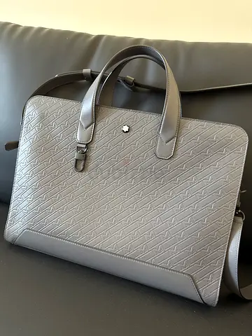 Grey Montblanc Embossed Leather Tote Bag - Excellent Condition