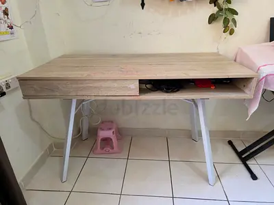 Light Wood Study Desk with Drawer and Open Shelf — Good Condition