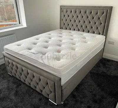 Grey Tufted Upholstered velvet fabric Bed Frame