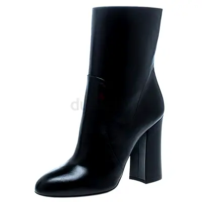 Authentic Dolce  Gabbana Black Leather Block Heel Ankle Boots Size 39