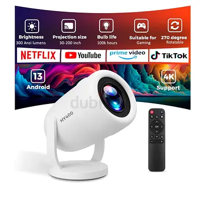 🔥 HY400 Smart Mini Projector | Android 13 | 4K Support | 200” Screen | Like New 🔥