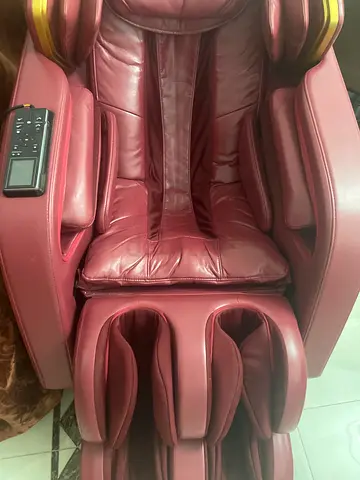 Used Burgundy Full-Body Massage Chair with Foot and Calf Rollers