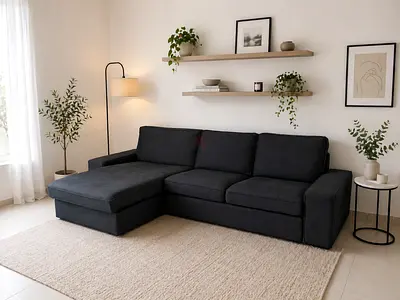 Dark Grey L-shaped Sofa with Chaise Longue - Excellent Condition