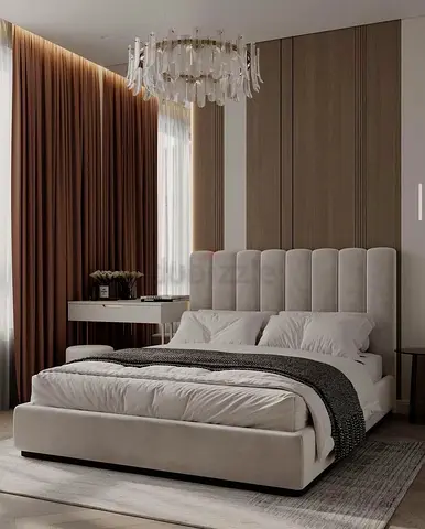 Modern Upholstered King Bed with Tall Channel-Tufted Headboard - Light Beige
