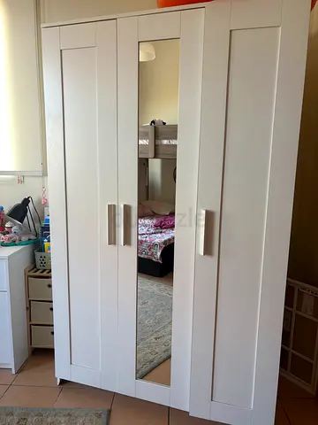 White 3-Door Wardrobe with Full-Length Mirror - Good Condition