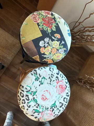 Pair of round floral upholstered stools — BOBOBOOM 350 aed each