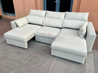 Ikea Eskelstuna L shape sofa bLight Grey L-Shaped 3-Seater Sofa with Chaise Lounges - Good Condition
