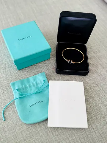 Tiffany  Co. T Wire Gold Bangle with Box and Pouch