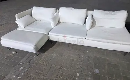 White 3-Seater Modular Sofa with Ottoman — Good Condition