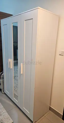 White 3-Door Wardrobe with Mirror - Good Condition