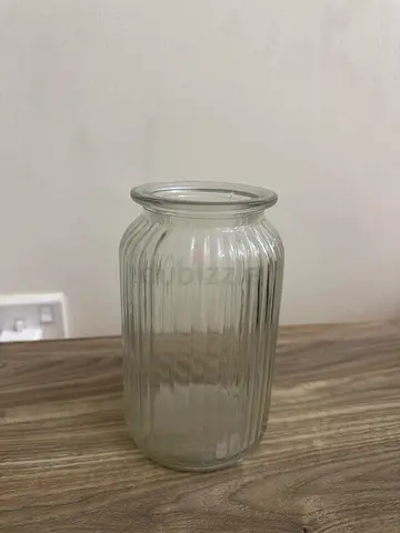 Clear Ribbed Glass Vase - Medium Decorative Jar
