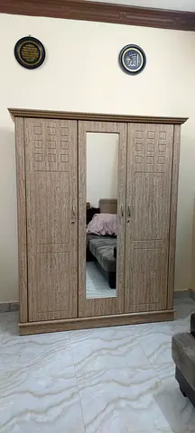3-door Wooden Wardrobe with Center Mirror — Good Condition