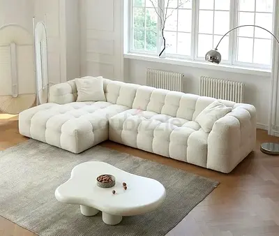 Modern Tufted White Modular Corner Sofa - 3-Seater Sectional
