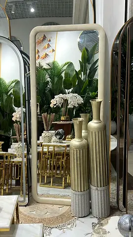 Full-Length Contemporary Edge Floor Mirror - Beige fabric Frame