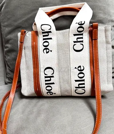 Preloved Chloé STYLE Canvas Tote Bag with faux Leather Trim — Good Condition