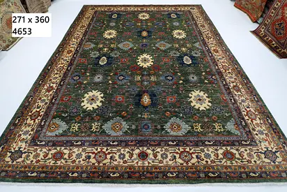 Afghan wool green Handmade Traditional carpet Wool Rug - Green Field Pattern veg dye colors