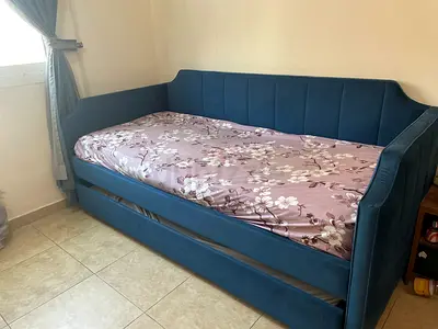 Blue velvet sofa cum (double) Bed