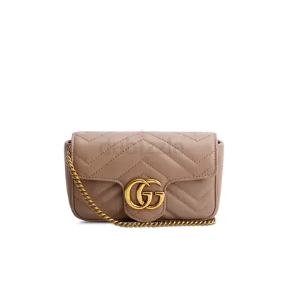 Authentic Gucci Pink GG Marmont Matelasse Leather Super Mini Bag