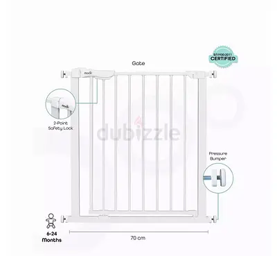 Pressure-Mounted Baby Safety Gate (70 cm) - White, 6-24 months