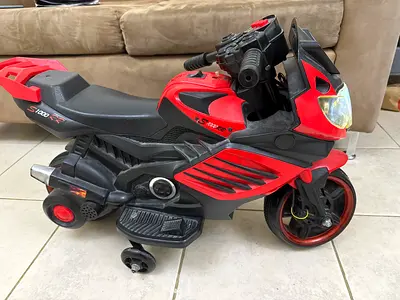 Red  Black Ride-On Electric Toy Motorcycle with Training Wheels